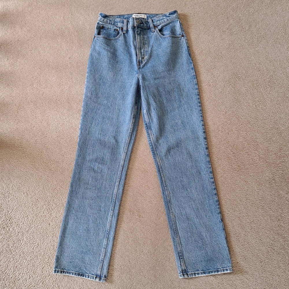 Abercrombie & Fitch Denim 90s Straight Ultra High Rise Jeans Blue Size 27 - Picture 2 of 16
